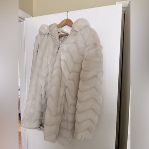 Cream faux fur hooded jacket